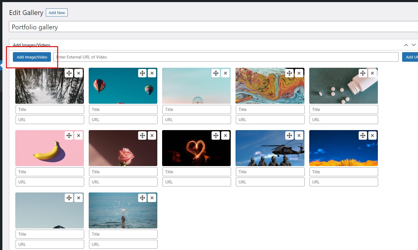 create gallery upload videos images