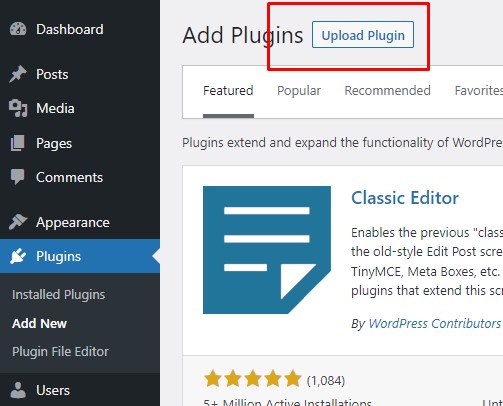 Installation plugins upload plugin